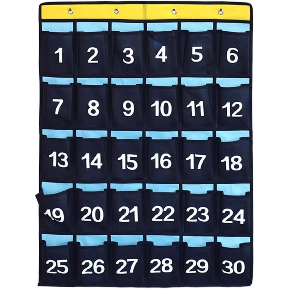 Numbered Pocket Chart Over Door Hanging Classroom Organizer for Cell Phones Calc